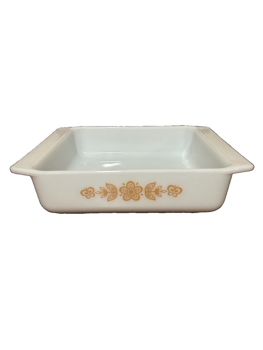 Vintage Pyrex 922 Square Milk Glass Square Baker Butterfly Gold Pattern 8x8x2